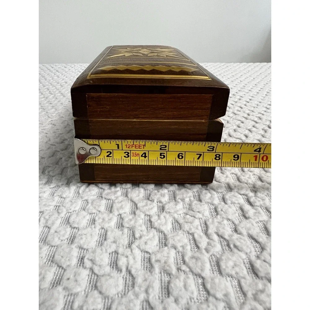 Vtg USSR Russian Inlaid Wood Jewelry Trinket Box Soviet Era MCM Boho Handmade